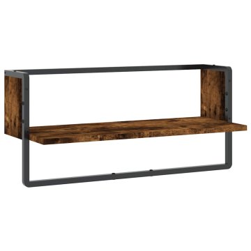 Vidaxl Stenska polica s prečko dimljen hrast 65x25x30 cm