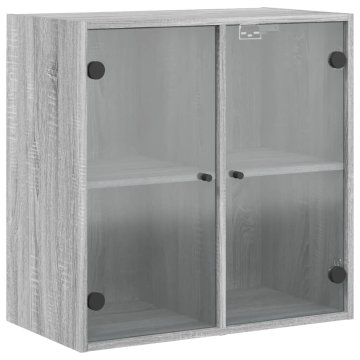 Vidaxl Stenska omarica s steklenimi vrati siva sonoma 68x37x68,5 cm