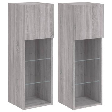 Vidaxl TV omarica z LED lučkami 2 kosa siva sonoma 30,5x30x90 cm