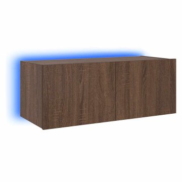 Vidaxl Stenska TV omarica z LED lučkami rjavi hrast 80x35x31 cm