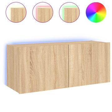 Vidaxl Stenska TV omarica z LED lučkami sonoma hrast 100x35x41 cm
