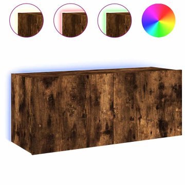 Vidaxl Stenska TV omarica z LED lučkami dimljeni hrast 100x35x41 cm