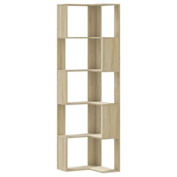 Vidaxl Kotna knjižna omara 5-nadstropna sonoma hrast 50x50x179 cm