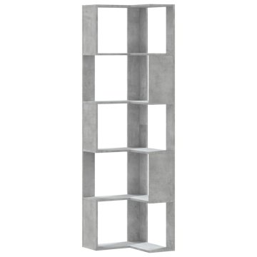 Vidaxl Kotna knjižna omara 5-nadstropna betonsko siva 50x50x179 cm
