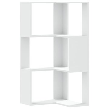 Vidaxl Kotna knjižna omara 3-nadstropna bela 50x50x102 cm