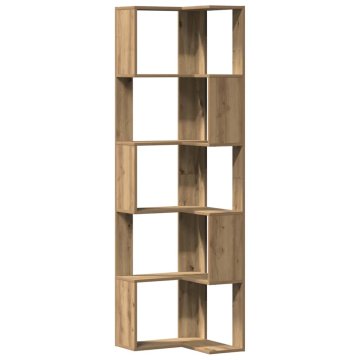 Vidaxl Kotna knjižna omara 5-nadstropna artisan hrast 50x50x179 cm