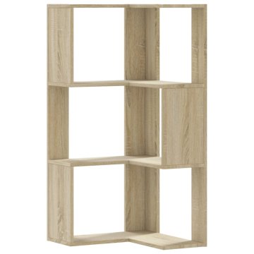 Vidaxl Kotna knjižna omara 3-nadstropna sonoma hrast 50x50x102 cm