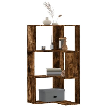 Vidaxl Kotna knjižna omara 3-nadstropna dimljeni hrast 50x50x102 cm