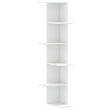 Vidaxl Stenska kotna polica bela 36,5x36,5x140 cm inženirski les