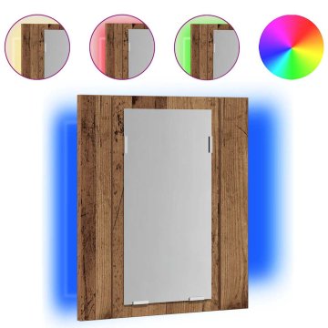 Vidaxl LED kopalniška omarica z ogledalom starinski les 40x12x45 cm