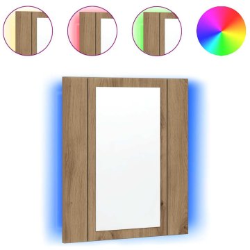 Vidaxl LED kopalniška omarica z ogledalom artisan hrast 40x12x45 cm