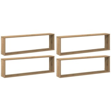 Vidaxl Stenske kockaste police 4 kosi artisan hrast 100x15x30 cm