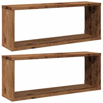 Vidaxl Stenske kockaste police 2 kosa starinski les 60x15x23 cm