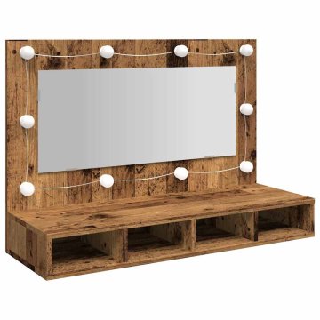 Vidaxl Zrcalna omarica z LED starim lesom 90x31,5x62 cm