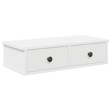 Vidaxl Stenska polica s predali bel 60x28x15 cm inženirski les