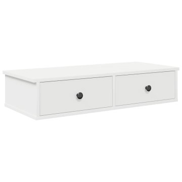 Vidaxl Stenska polica s predali bel 80x34x17 cm inženirski les