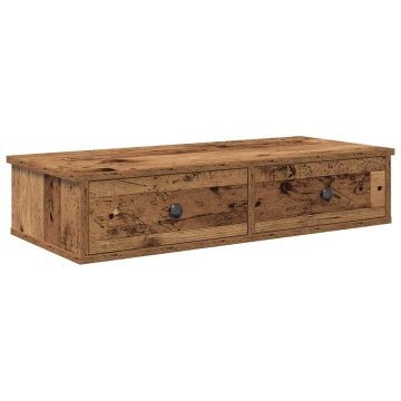 Vidaxl Stenska polica s predali starinski les 80x34x17 cm inž. les