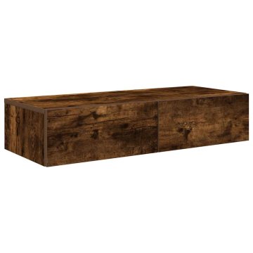 Vidaxl Stenska polica s predali dimljen hrast 80x33x17 cm inž. les