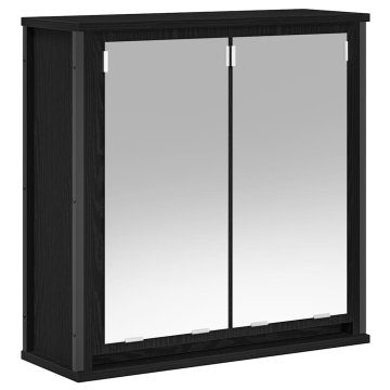 Vidaxl Kopalniška stenska omarica z ogledalom črni hrast 60x21x60 cm
