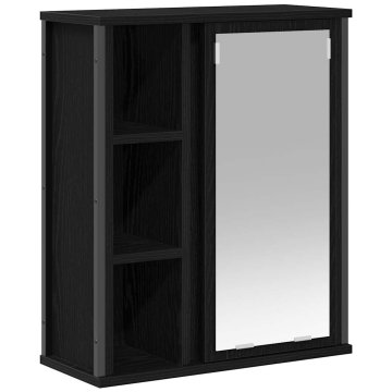 Vidaxl Kopalniška stenska omarica z ogledalom črni hrast 50x21x60 cm