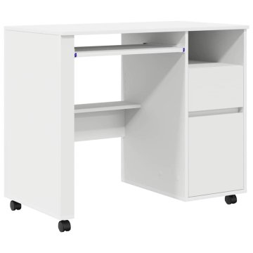 Vidaxl Miza s kolesi Bela 91 x 50 x 77 cm Inženirski les