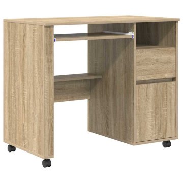 Vidaxl Miza s kolesi Sonoma hrast 91 x 50 x 77 cm Inženirski les