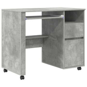 Vidaxl Miza s kolesi Betonsko siva 91 x 50 x 77 cm Inženirski les