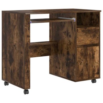 Vidaxl Miza s kolesi Dimljeni oreh 91 x 50 x 77 cm Inženirski les