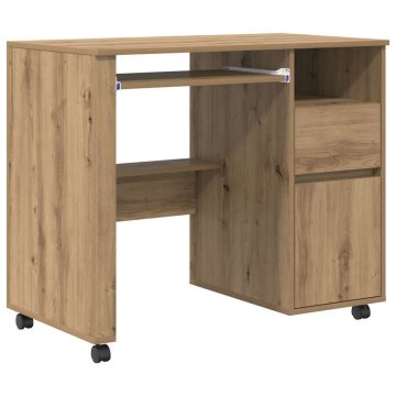 Vidaxl Miza s kolesi Umetni hrast 91 x 50 x 77 cm Inženirski les
