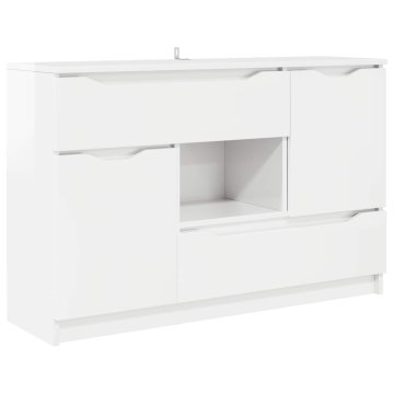 Vidaxl Strani šal Visok sijaj bela 100 x 30 x 65,6 Inženirski les