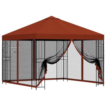 Vidaxl Vrtni gazebo s stranskimi stenami 3 x 3 m Terakota