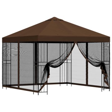 Vidaxl Vrtni gazebo s stranskimi stenami 3 x 3 m Rjava