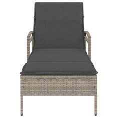 Vidaxl Ležalnik z blazino svetlo siv 63x200x81 cm poli ratan
