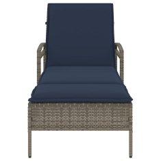 Vidaxl Ležalnik z blazino siv 63x200x81 cm poli ratan
