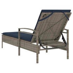 Vidaxl Ležalnik z blazino siv 63x200x81 cm poli ratan