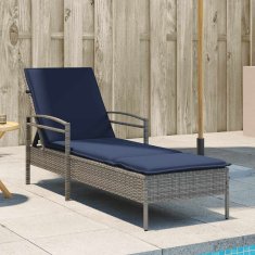 Vidaxl Ležalnik z blazino siv 63x200x81 cm poli ratan
