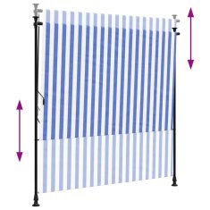 Vidaxl Zunanje rolo senčilo modro in belo 150x270 cm tkanina in jeklo