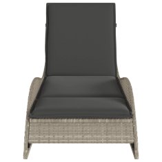 Vidaxl Ležalnik z blazino svetlo siv 60x205x73 cm poli ratan