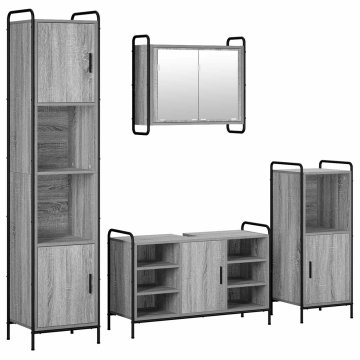 Vidaxl Komplet omaric za kopalnico 4 kos Siva Sonoma 40 x 36 x 181 cm