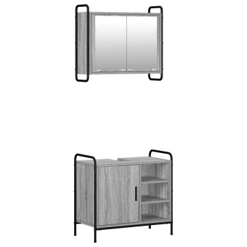 Vidaxl Komplet omaric za kopalnico 2 kos Siva Sonoma 65,5 x 34 x 61 cm