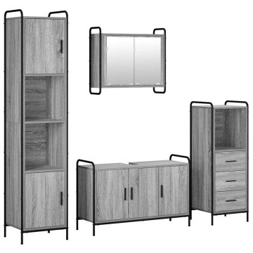 Vidaxl Komplet omaric za kopalnico 4 kos Siva Sonoma 40 x 36 x 181 cm
