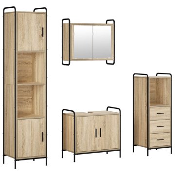 Vidaxl Komplet omaric za kopalnico 4 kos Sonoma hrast 40 x 36 x 181 cm