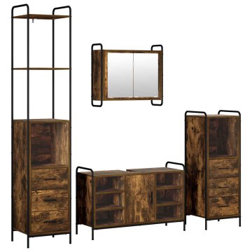 Vidaxl Komplet omaric za kopalnico 4 kos Dimljen hrast
