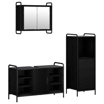 Vidaxl Komplet omaric za kopalnico 3 kos Črni hrast 40 x 36 x 109,5 cm