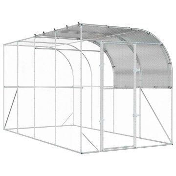 Vidaxl Kokošnjak ob steni Srebrna 400 x 200 x 215 cm Pocinkano jeklo