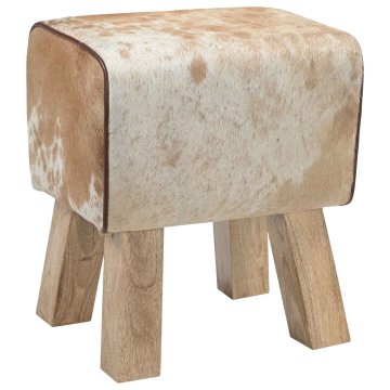 Vidaxl klop 40 x 30 x 45 cm Pravo usnje Rjava in bela