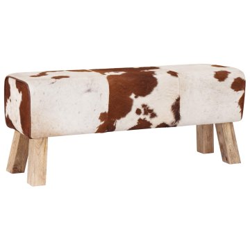 Vidaxl klop 110 x 30 x 45 cm Pravo usnje Rjava in bela