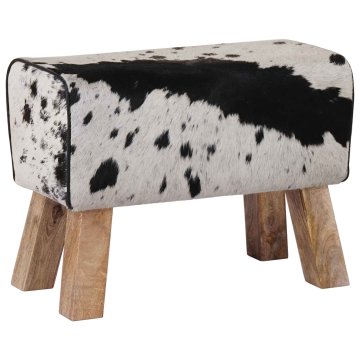 Vidaxl klop 60 x 30 x 45 cm Pravo usnje Črna in bela