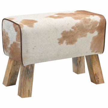 Vidaxl klop 60 x 30 x 45 cm Pravo usnje Rjava in bela