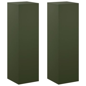 Vidaxl Stojalo za rastline 2 kos Olivno zelena 30 x 30 x 100 cm Jeklo